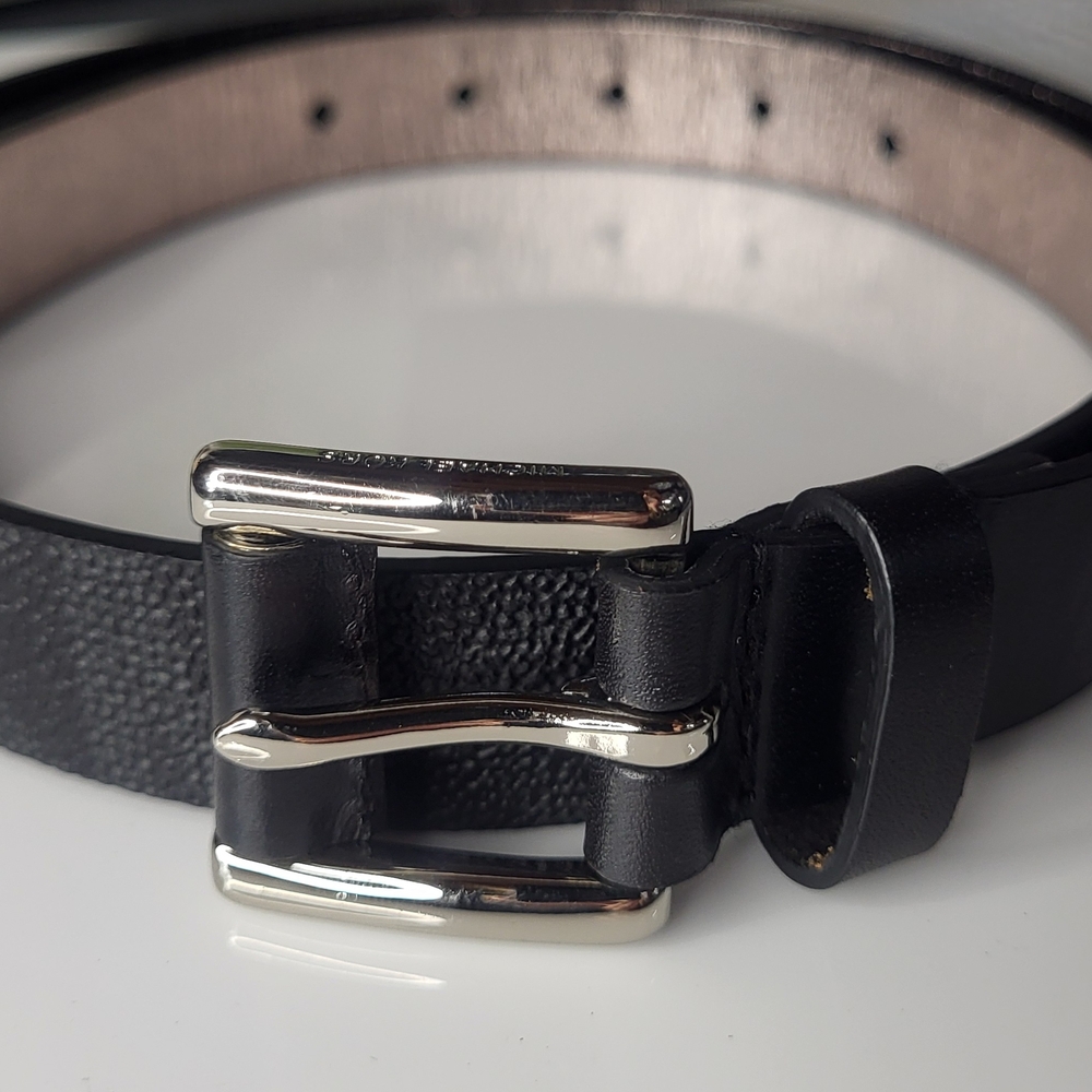 MICHAEL Michael Kors Black Leather Belt with Silver Buckle